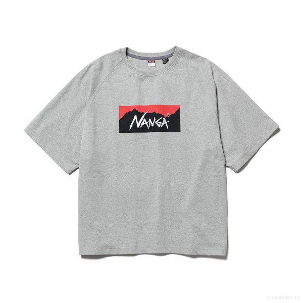 NANGA Men's ECO HYBRID BOX LOGO LOOSE FIT TEE (LIGHT GREY) #F