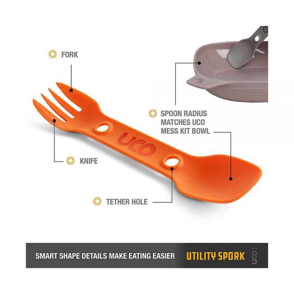 BPA Free UCO Utility Spork Fork-Spoon-Knife Combo 7" Utensil Ember Orange 