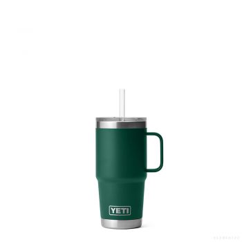  YETI RAMBLER 25 OZ MUG WITH STRAW LID BLACK FOREST GREEN