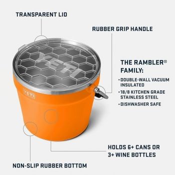 YETI RAMBLER BEVERAGE BUCKET KING CRAB ORANGE