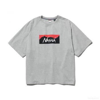 NANGA Men's ECO HYBRID BOX LOGO LOOSE FIT TEE (LIGHT GREY) #F