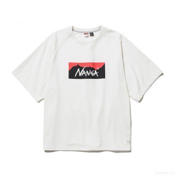 NANGA Men's ECO HYBRID BOX LOGO LOOSE FIT TEE (WHITE) #F