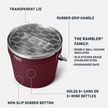 YETI RAMBLER BEVERAGE BUCKET WILD VINE RED