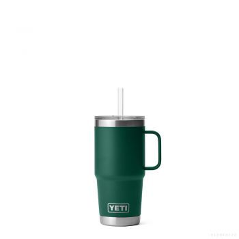  YETI RAMBLER 25 OZ MUG WITH STRAW LID BLACK FOREST GREEN