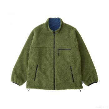 Gramicci UNISEX REVERSIBLE SHERPA JACKET OLIVE / DUSTY NAVY